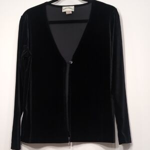 Frazier Lawrence | Vintage Black Velour Cardigan with Long Sleeves V-Neck Size M